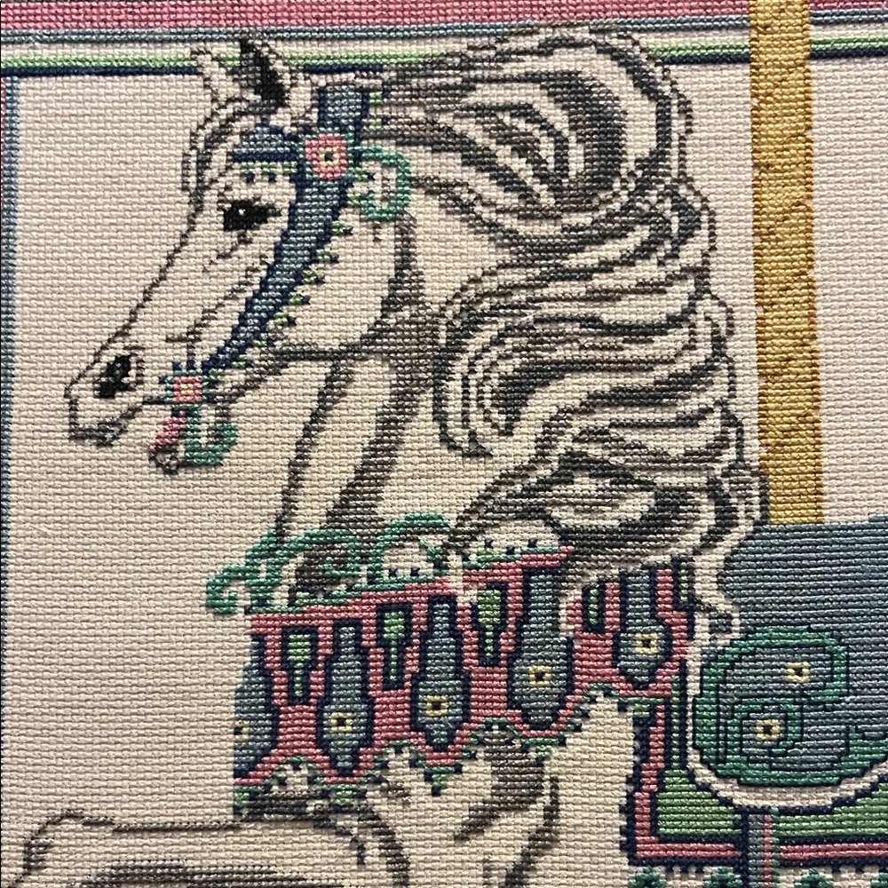 Elegant Carousel Horse Tapestry in Blue and Pink - Picture 2 of 5